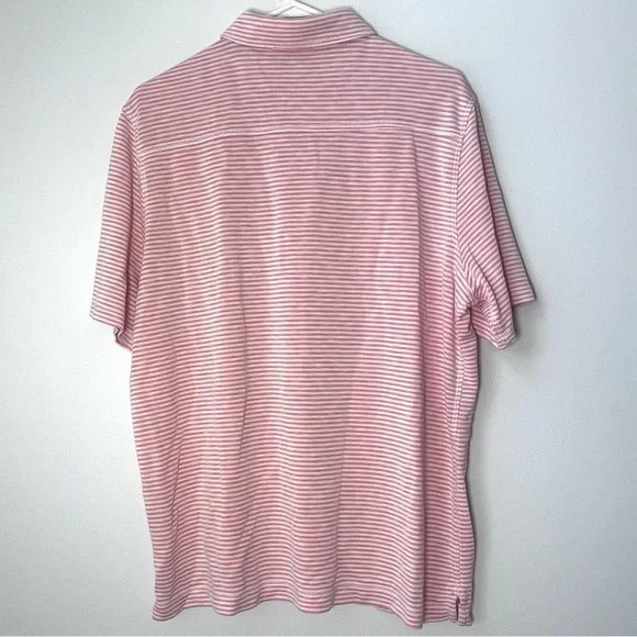 JOHNSTON & MURPHY Orange & White Striped Vintage Slub Polo Shirt Size Large - Picture 7 of 10